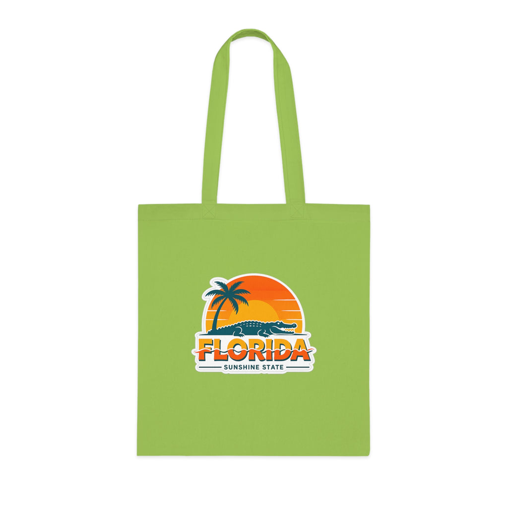 Florida Sunshine State Palm Tree Tote Bag — Retro Beach Sunset Cotton Tote