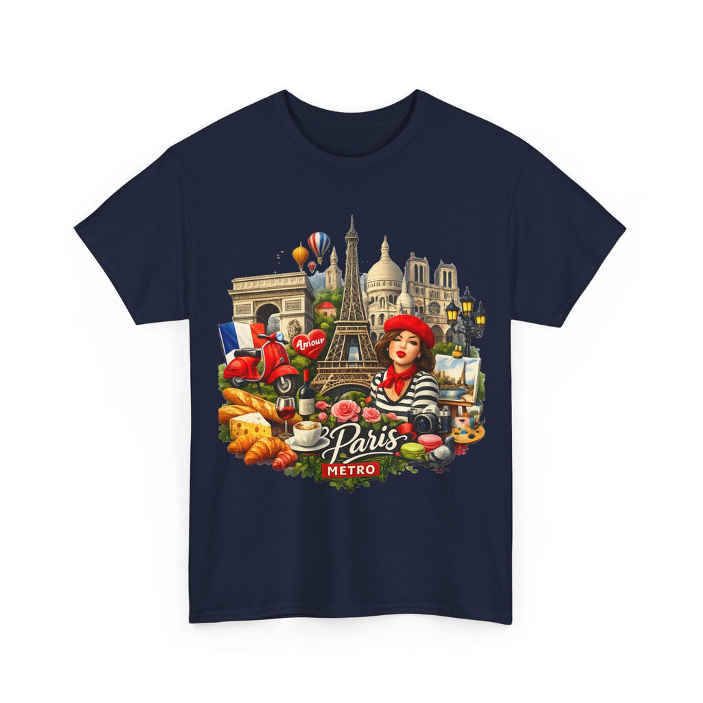 Paris Montage Tee — Eiffel Tower, Croissant & Metro Vintage Travel T‑Shirt