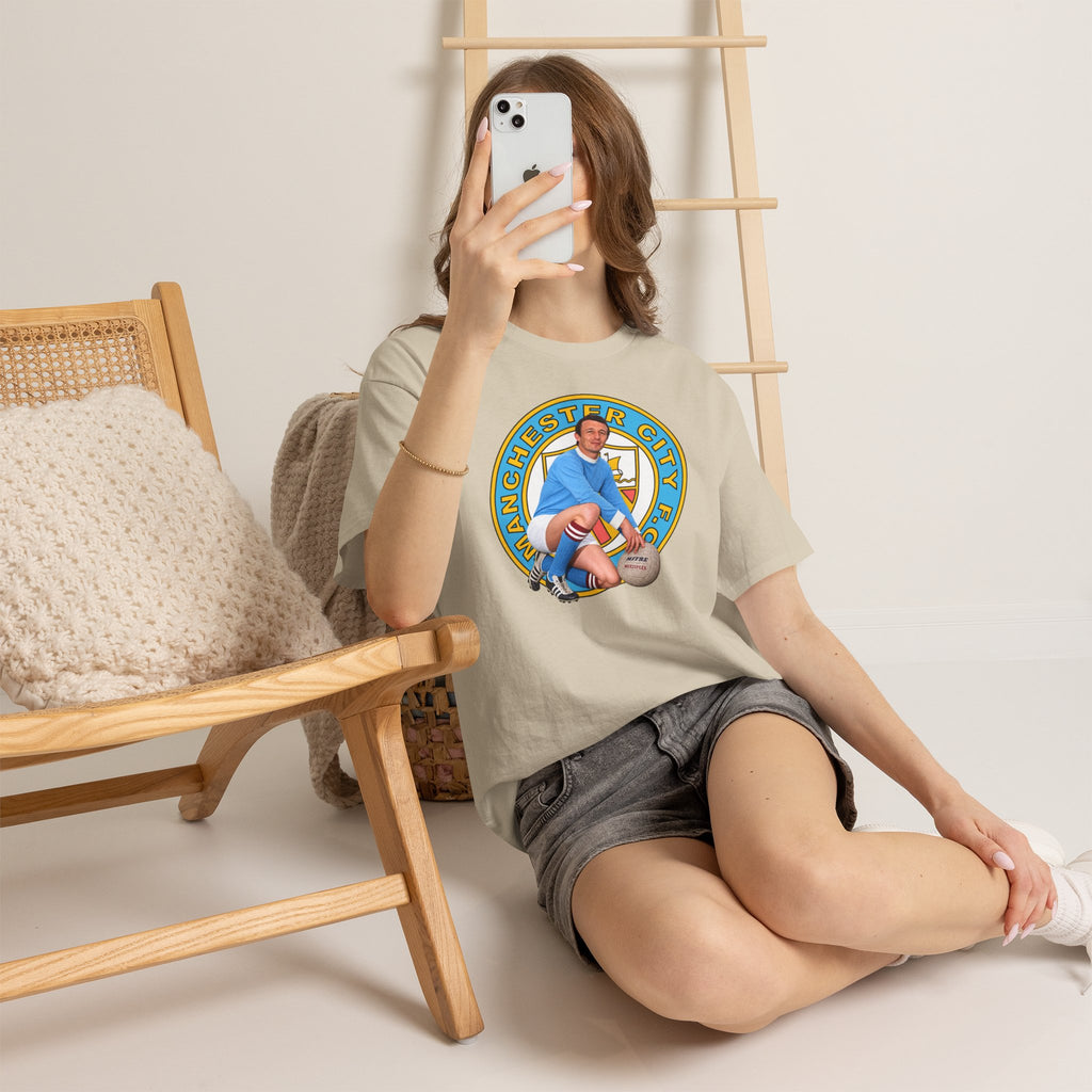 Mike Summerbee Manchester City Vintage Soccer Tee — Retro Player Crest Graphic