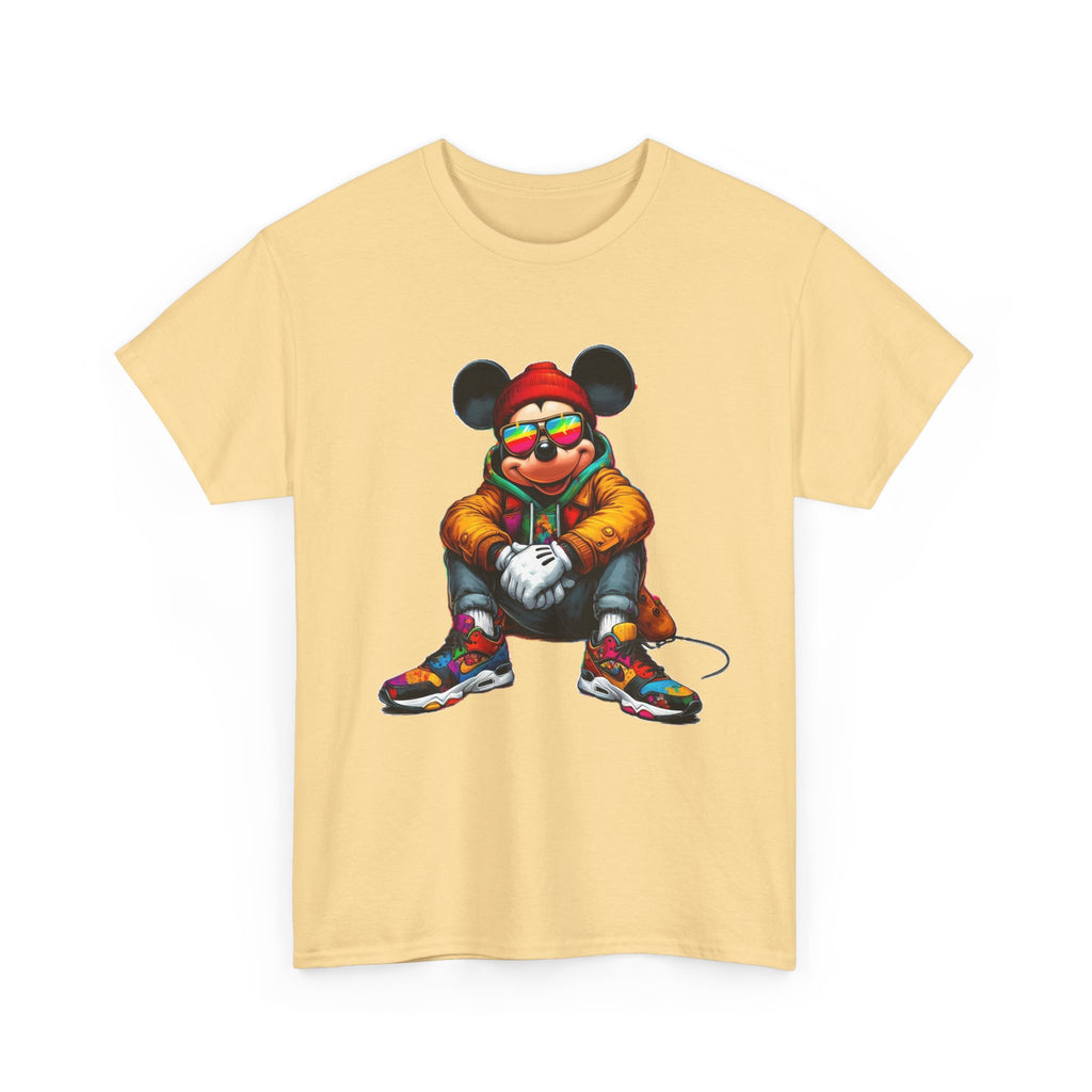 Mickey Mouse Streetwear Graphic Tee — Hip-Hop Mouse Character Sitting in Sneakers