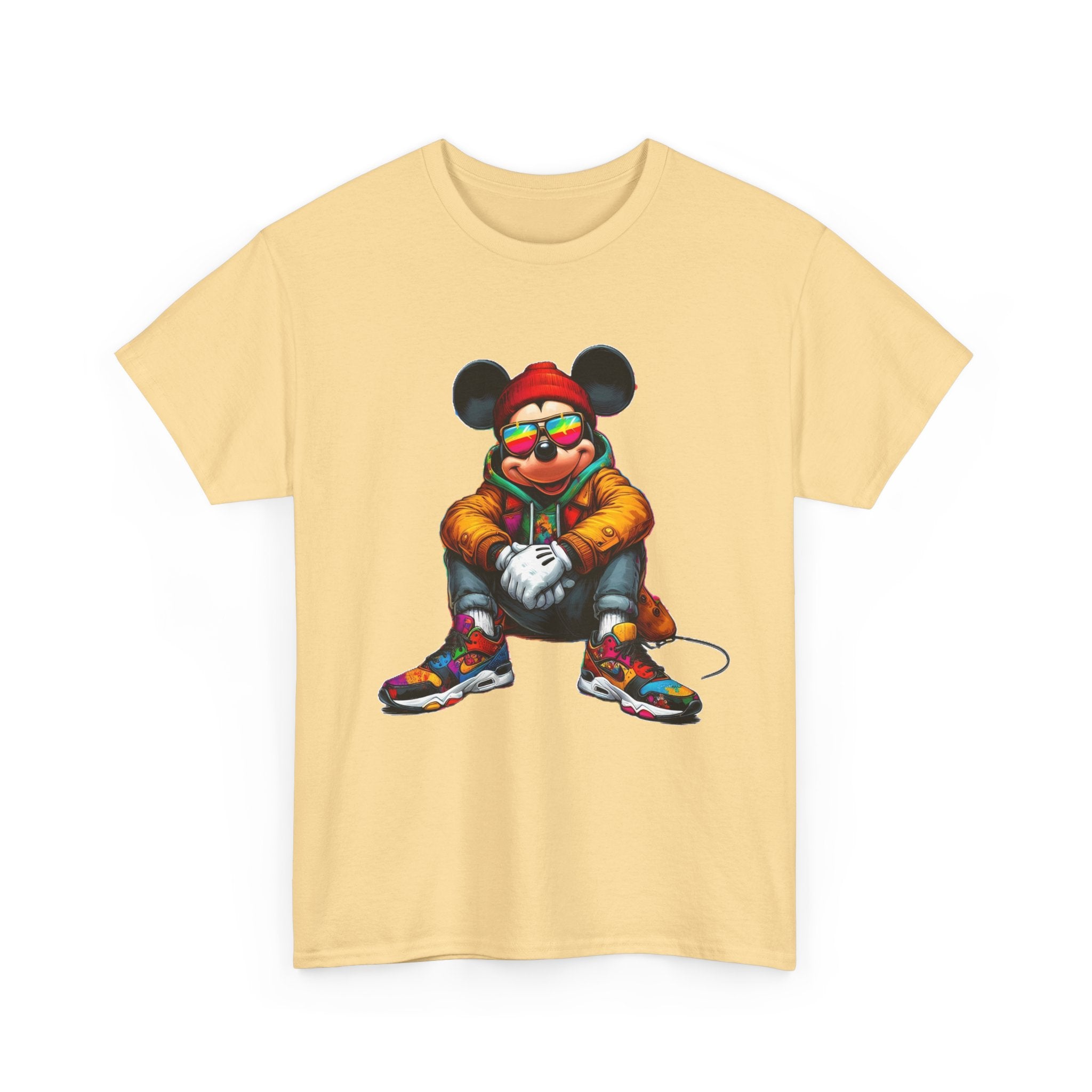 Mickey Mouse Streetwear Graphic Tee — Hip-Hop Mouse Character Sitting in Sneakers