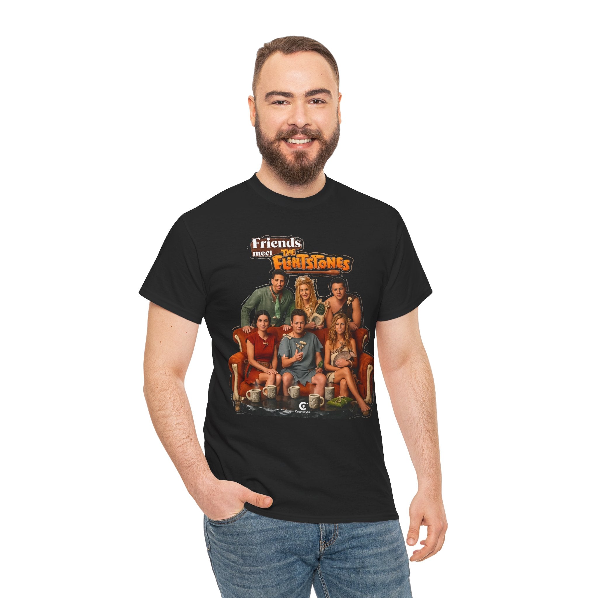 Friends meets the Flintstones TV Sitcom Cast Graphic Tee — 'Friends' Retro Couch Design