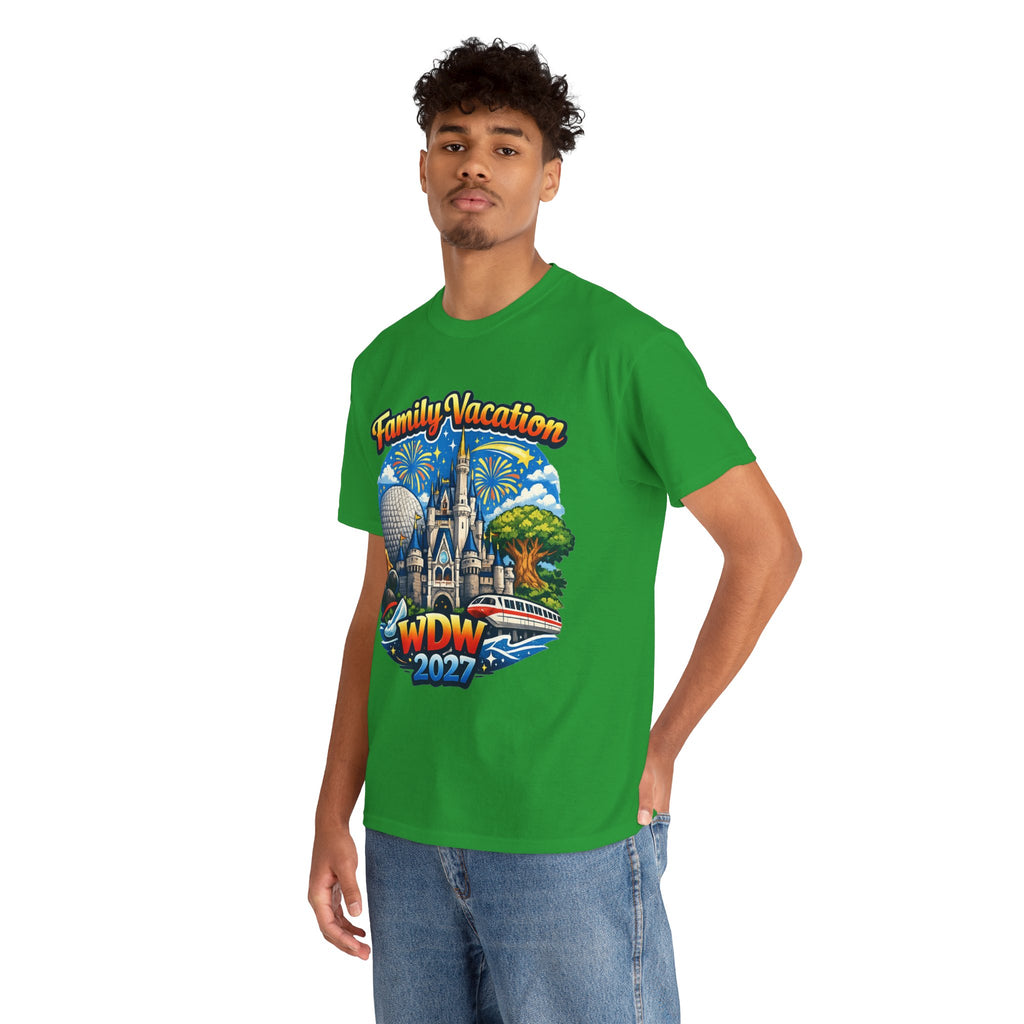 Family Vacation WDW 2027 T-Shirt – Disney Park Castle & Fireworks Vacation Tee