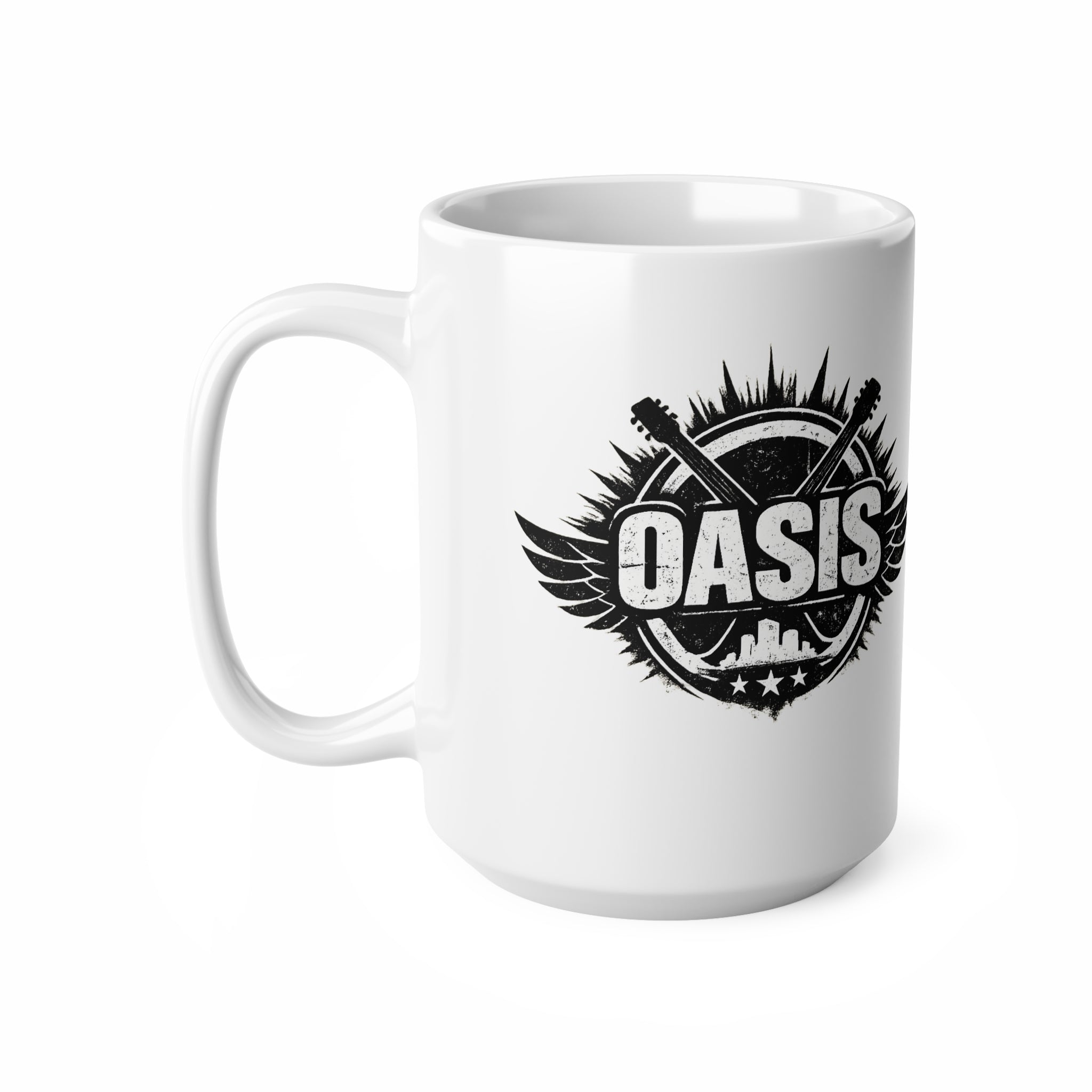 Oasis Crest Ceramic Mug — Rock Band Vintage Logo Coffee Cup (11oz & 15oz)