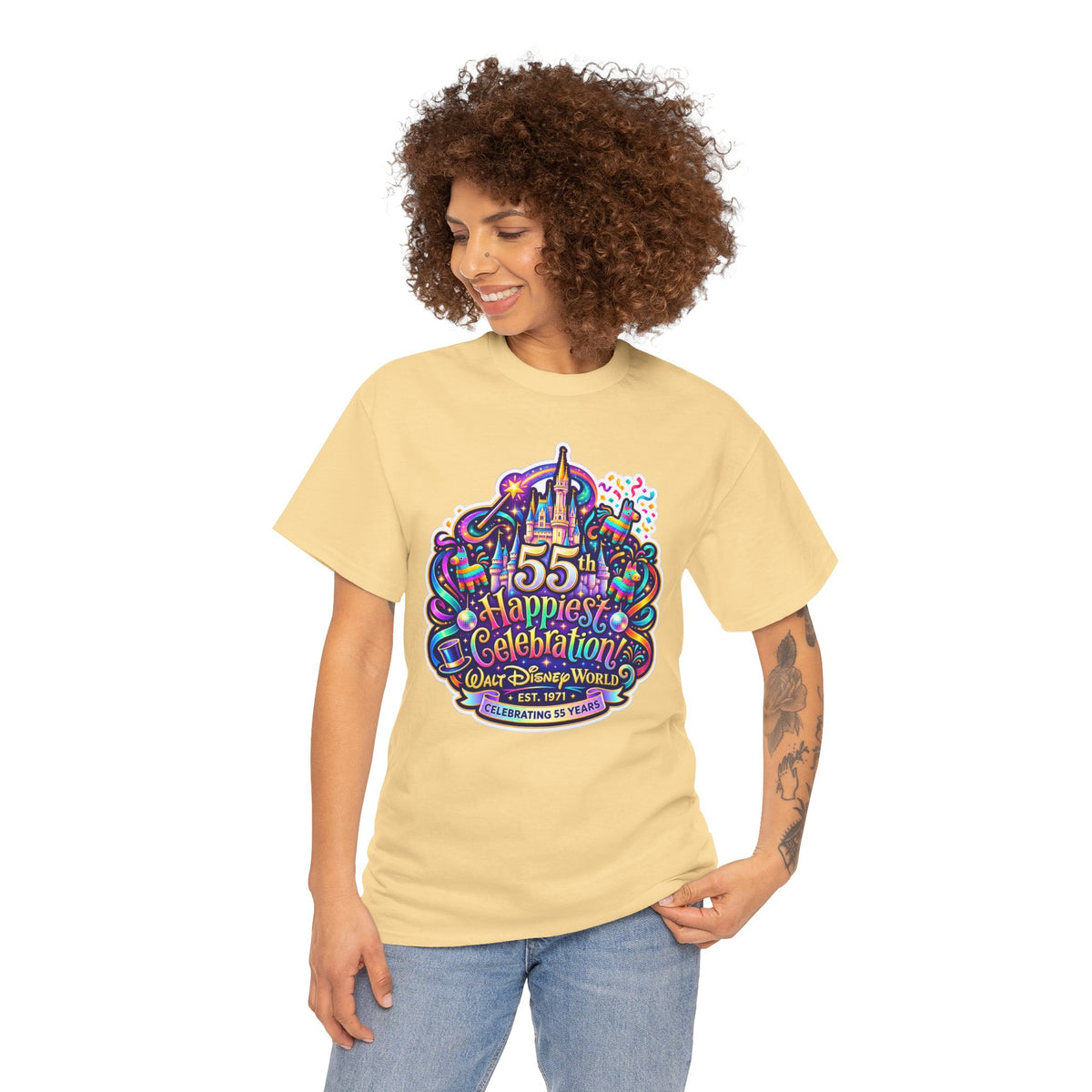 T-Shirt — "55th Happiest Celebration" Colorful Anniversary Castle Graphic Tee