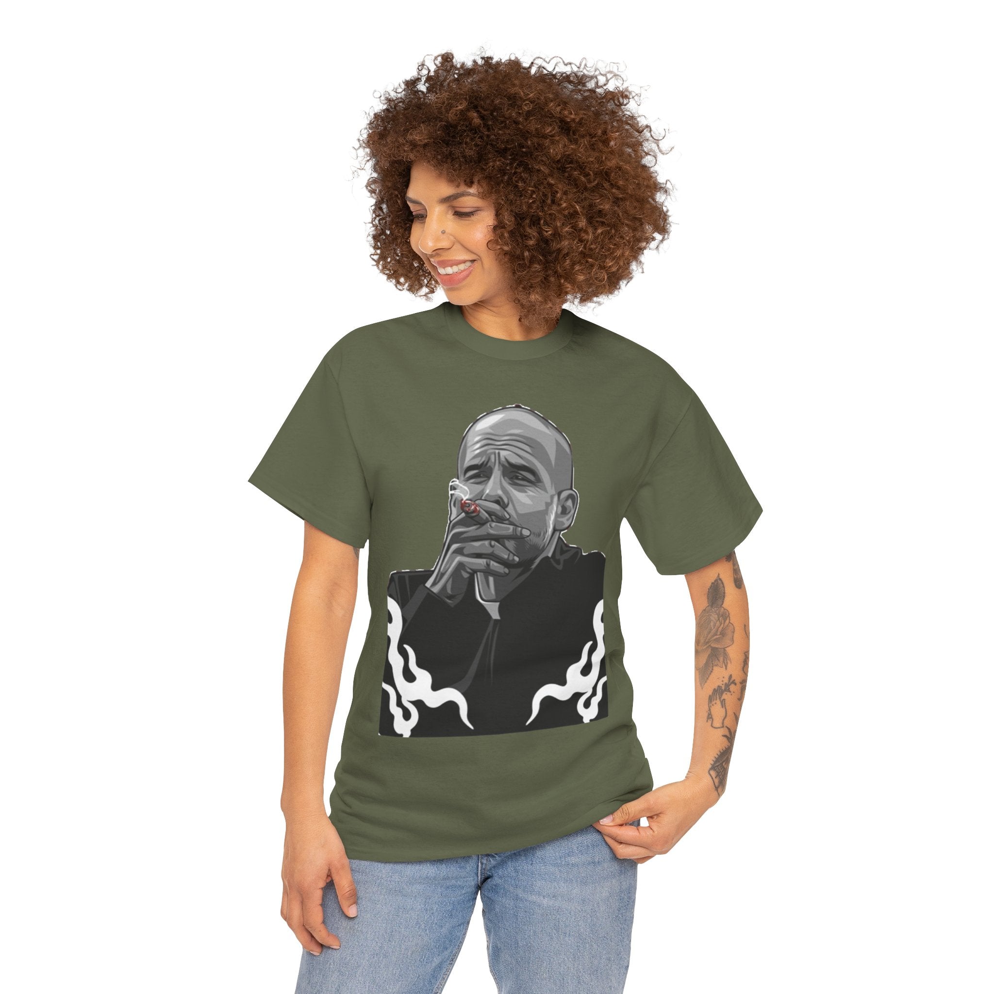 Pep Guardiola Smoking Portrait T‑Shirt — Moody Graphic Tee