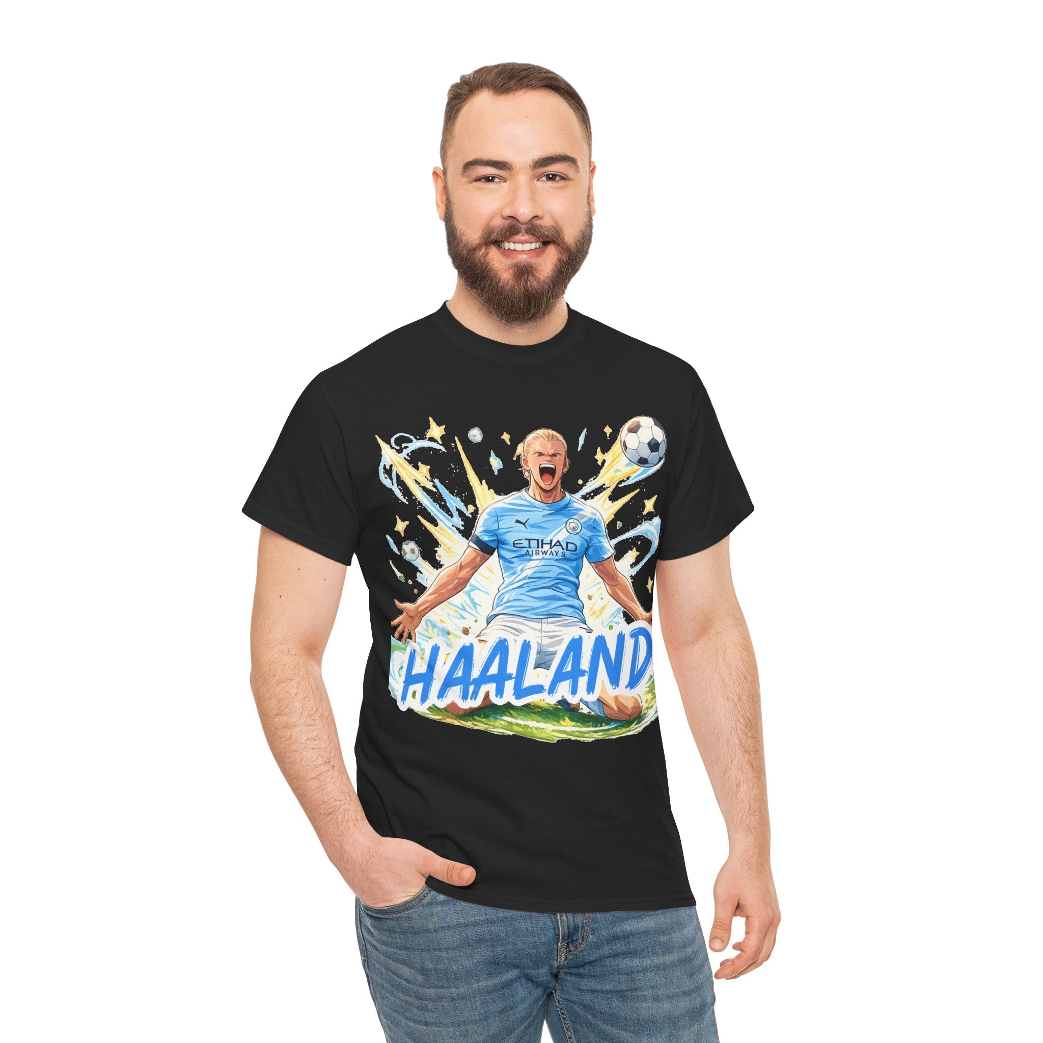 Erling Haaland Anime Fan Tee — Celebratory Football Player Graphic T-Shirt