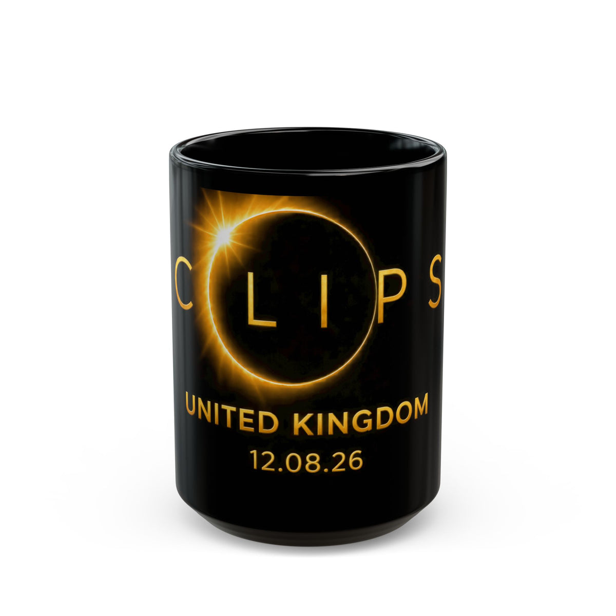 Eclipse 2026 Souvenir Mug — United Kingdom 12.08.26 Black Ceramic