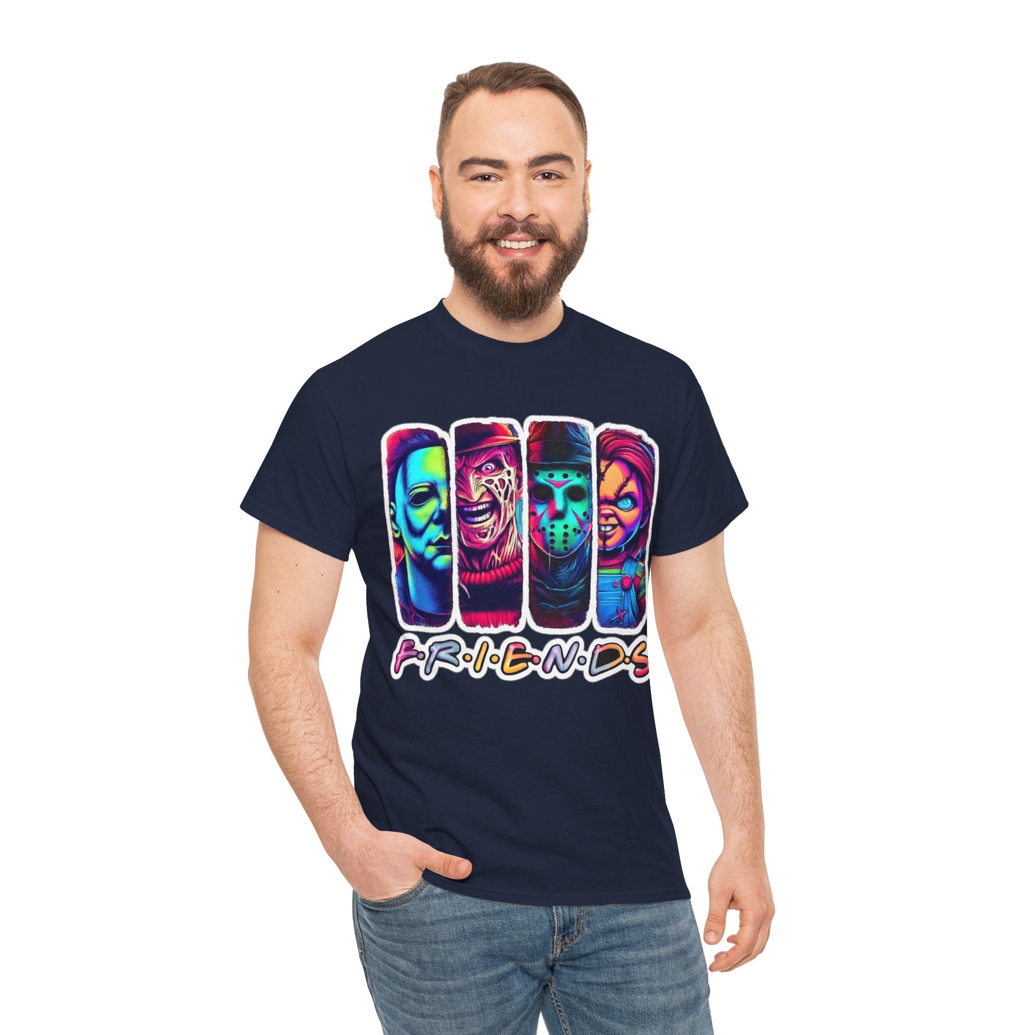 Halloween Horror Icons "Friends" T-Shirt — Neon Retro Slasher Tee