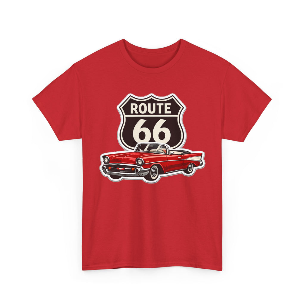 Route 66 Classic Car T‑Shirt — Retro Red Convertible Road Trip Tee