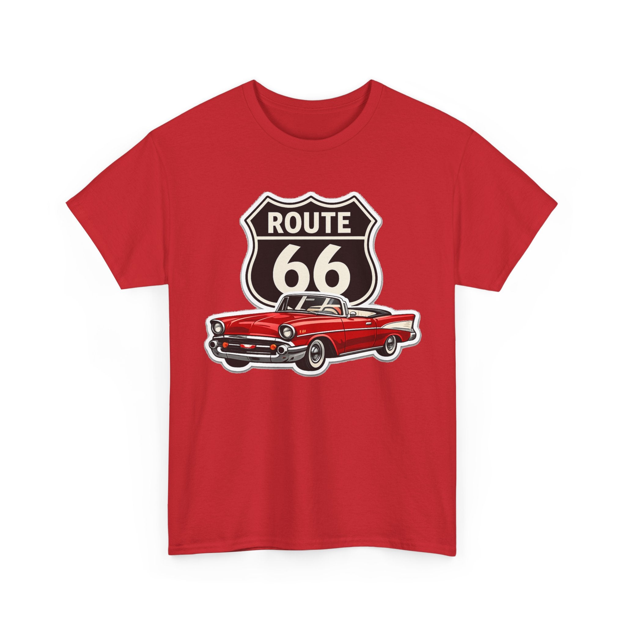 Route 66 Classic Car T‑Shirt — Retro Red Convertible Road Trip Tee