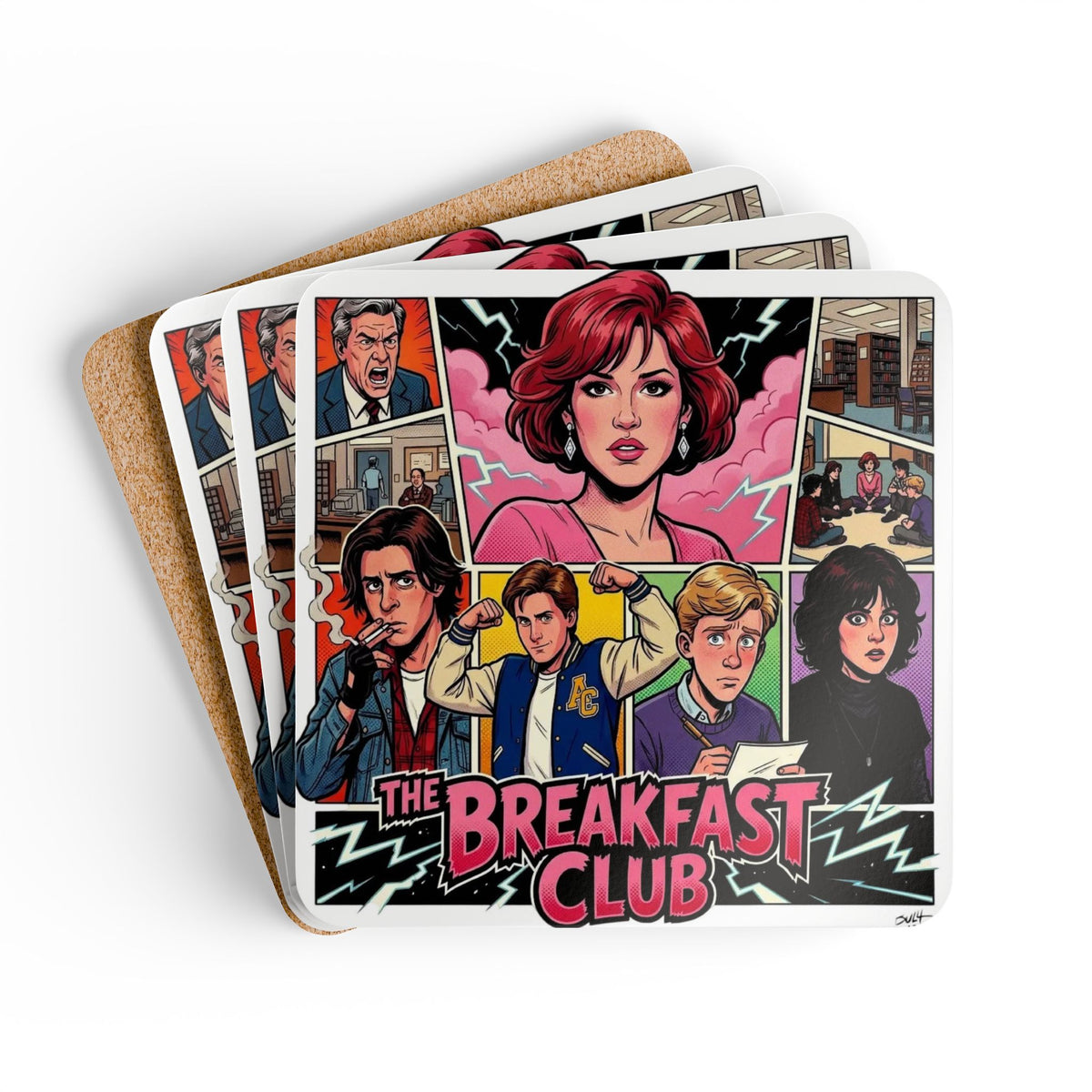 Breakfast Club Cork Coaster Set — Retro 80s Movie Pop Art Drink Coasters