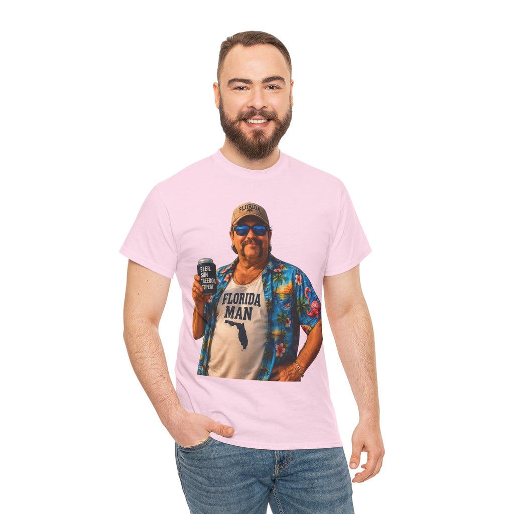 Florida Man Graphic Tee — Funny Vacation Shirt with Hawaiian Shirt Design