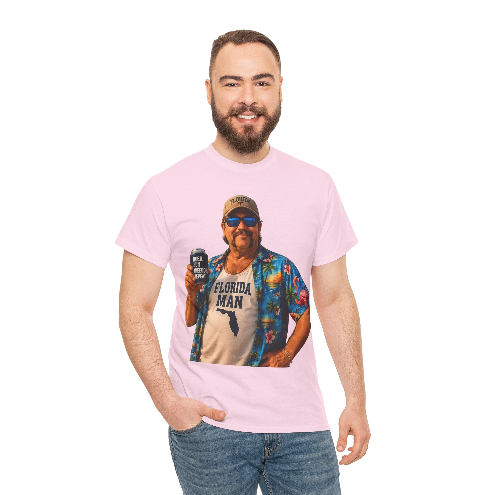 Florida Man Graphic Tee — Funny Vacation Shirt with Hawaiian Shirt Design