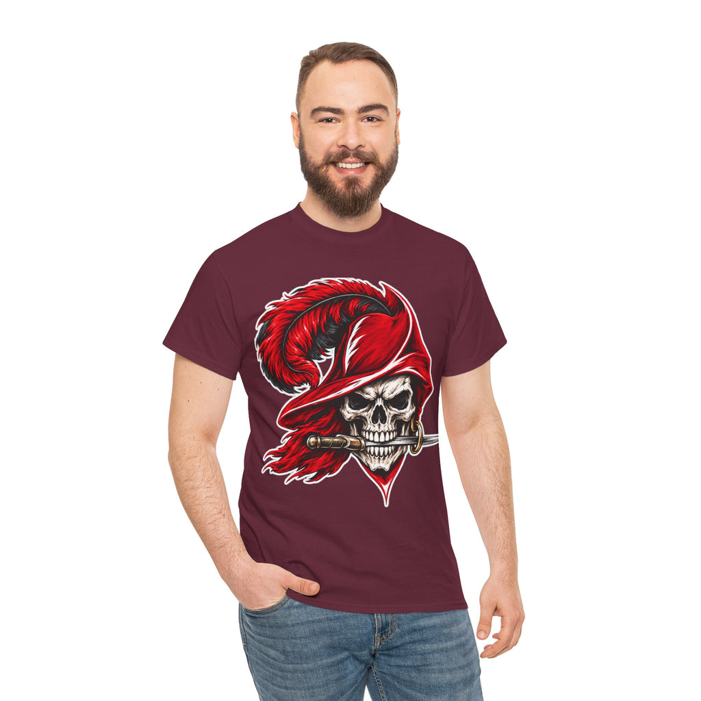 Skull Pirate Tee — Red Feathered Bandana Skull T‑Shirt