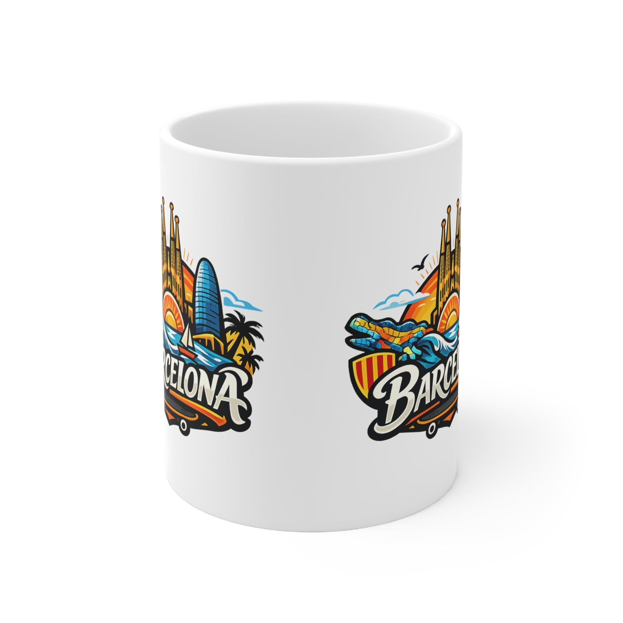 Barcelona Skyline Coffee Mug — Colorful Travel Souvenir 11oz/15oz