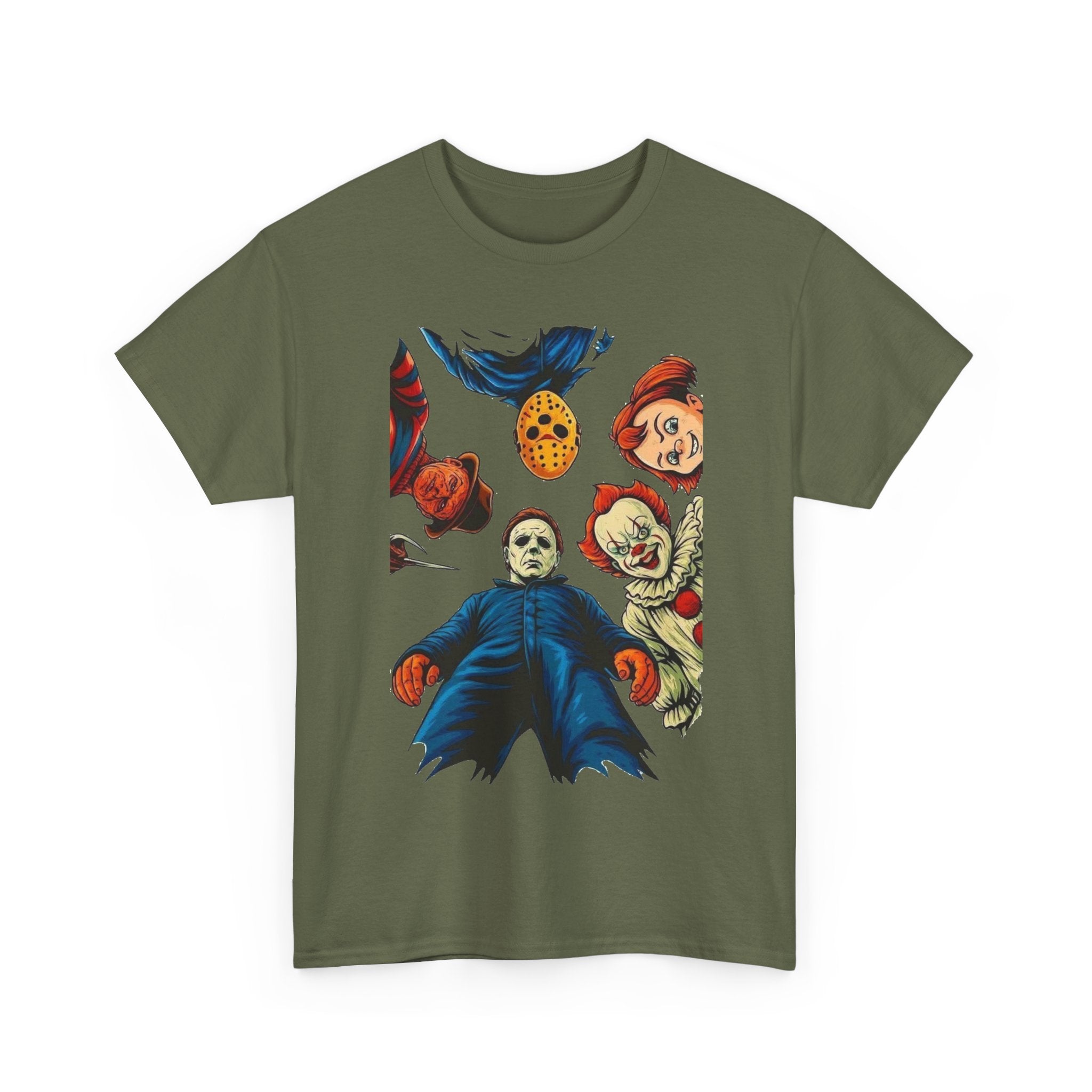 Horror Movie Icons Graphic Tee — Michael Myers, Jason & Classic Clowns Halloween T-Shirt