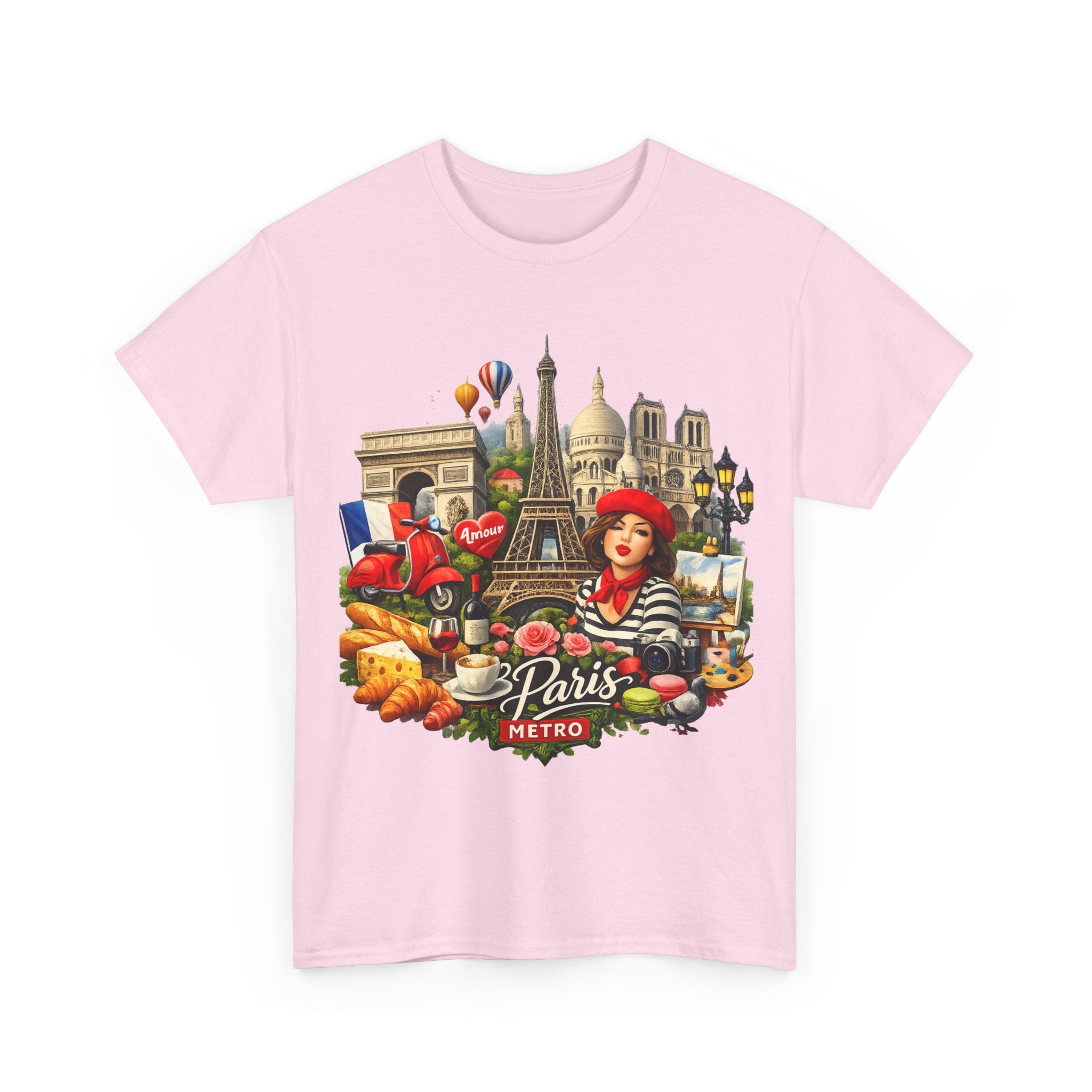 Paris Montage Tee — Eiffel Tower, Croissant & Metro Vintage Travel T‑Shirt