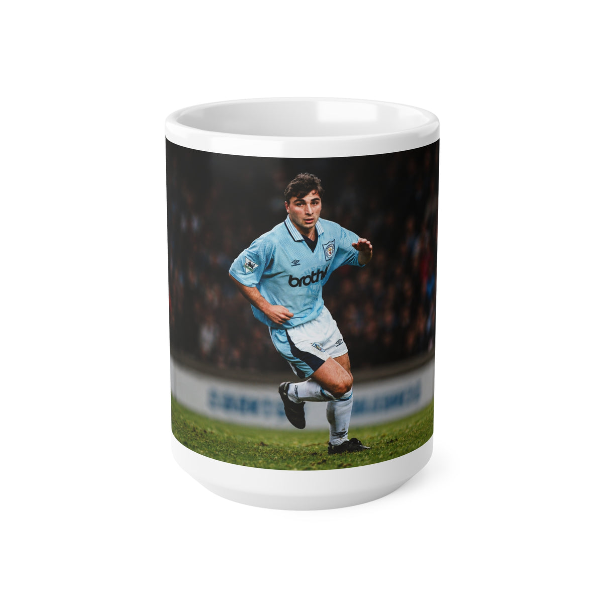 Georgi Kinkladze Manchester City Legend Ceramic Mug — Vintage Blue Kit Football Coffee Cup (11oz/15oz)