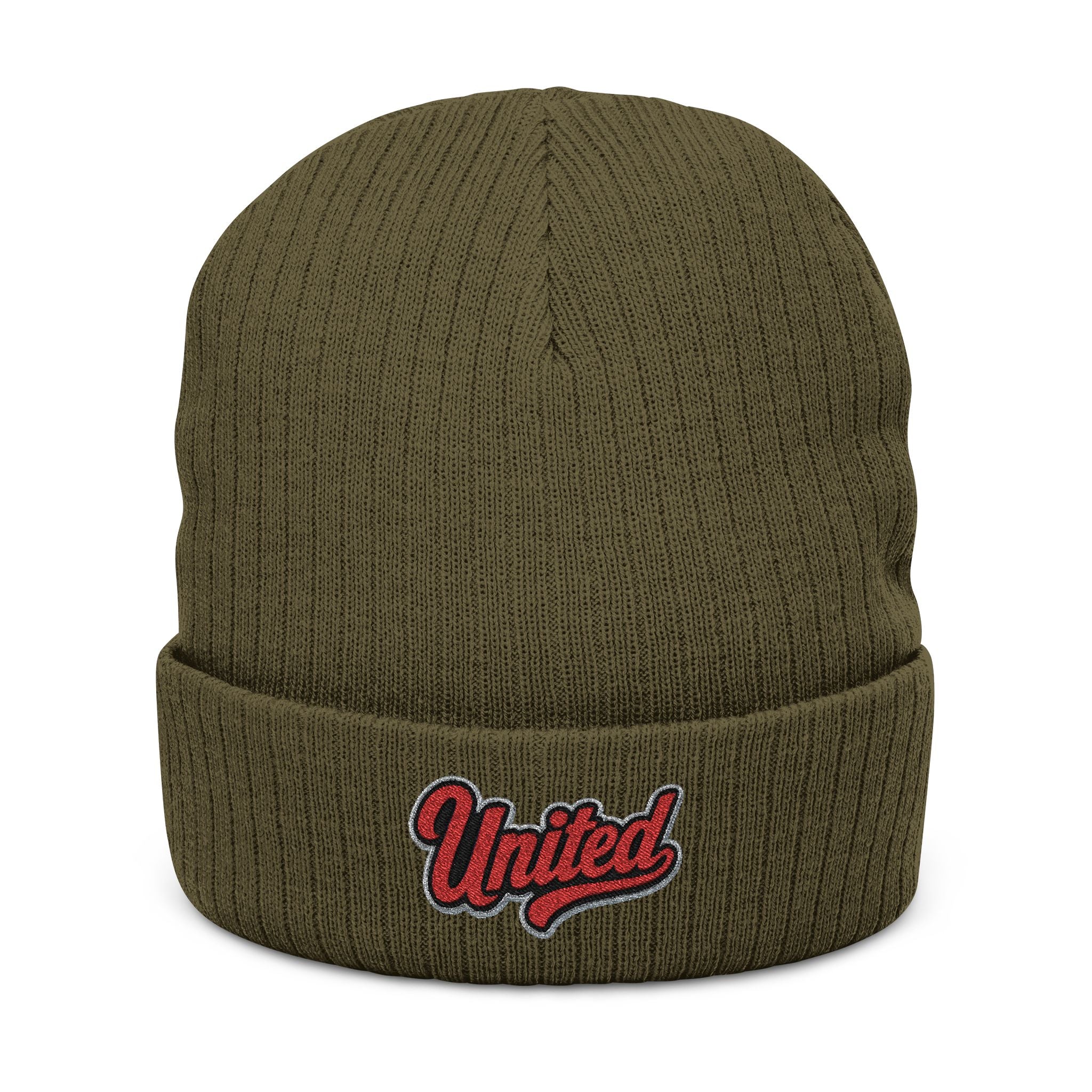 United Embroidered Ribbed Beanie — Cozy Knit Winter Hat