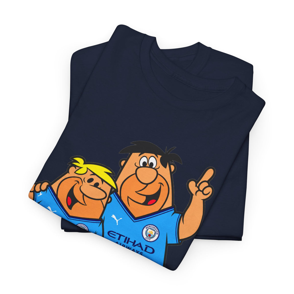 Manchester City The Flintstones Etihad Airways Cartoon Cotton T-Shirt