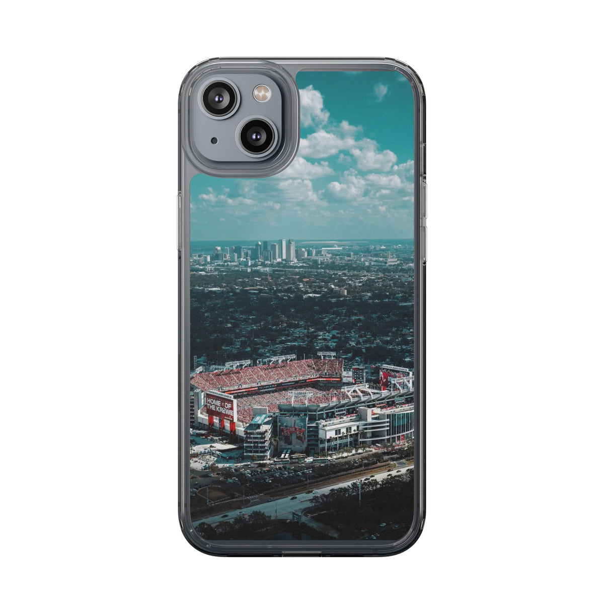 Tampa Bay Raymond James Stadium Clear Phone Case — Aerial City Stadium Design
