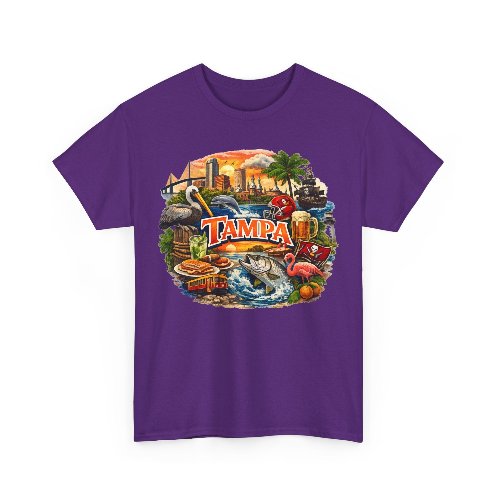 Tampa Florida Retro Scenic Tee — Vintage Beach, Skyline & Wildlife Graphic