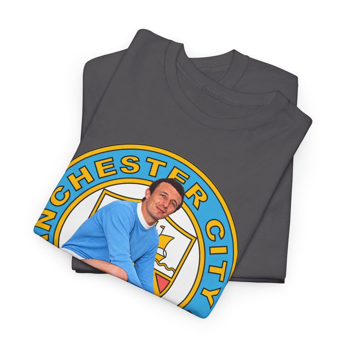 Mike Summerbee Manchester City Vintage Soccer Tee — Retro Player Crest Graphic