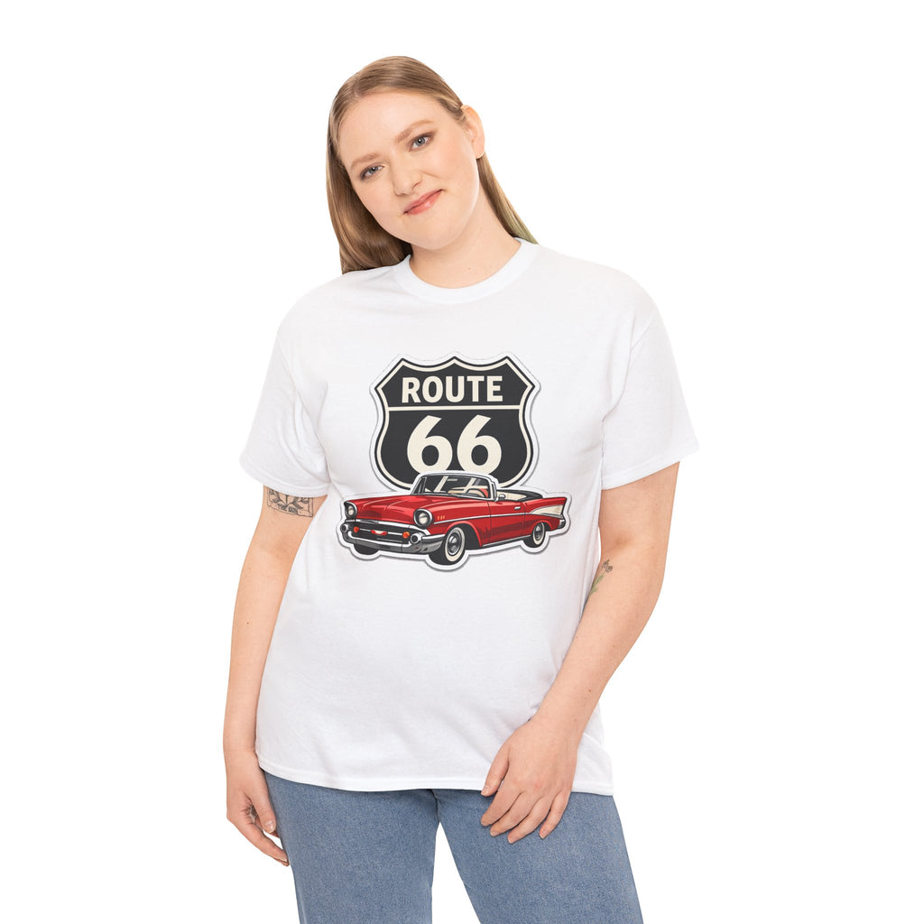 Route 66 Classic Car T‑Shirt — Retro Red Convertible Road Trip Tee