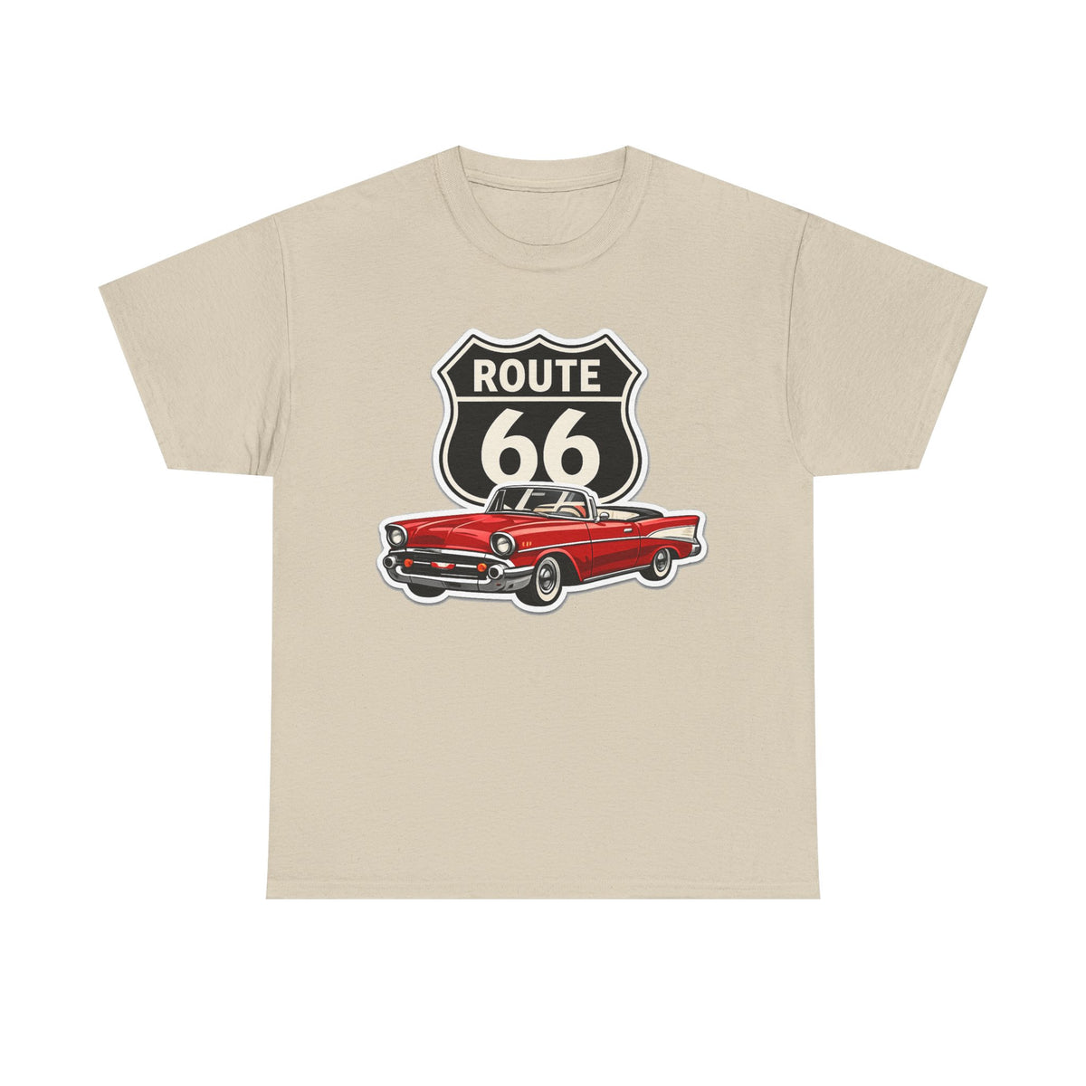 Route 66 Classic Car T‑Shirt — Retro Red Convertible Road Trip Tee