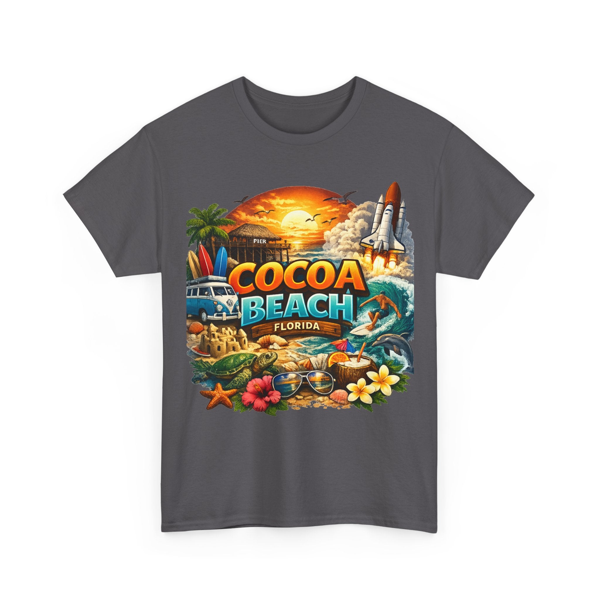 Cocoa Beach Florida Sunset Surf T-Shirt — Retro Beach Vacation Graphic Tee