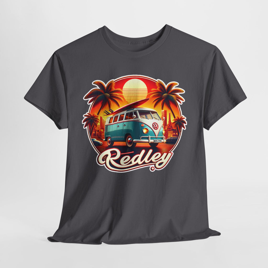 Vintage Surf Van T-Shirt – Retro Beach Sunset Tee with 'Redley' Script