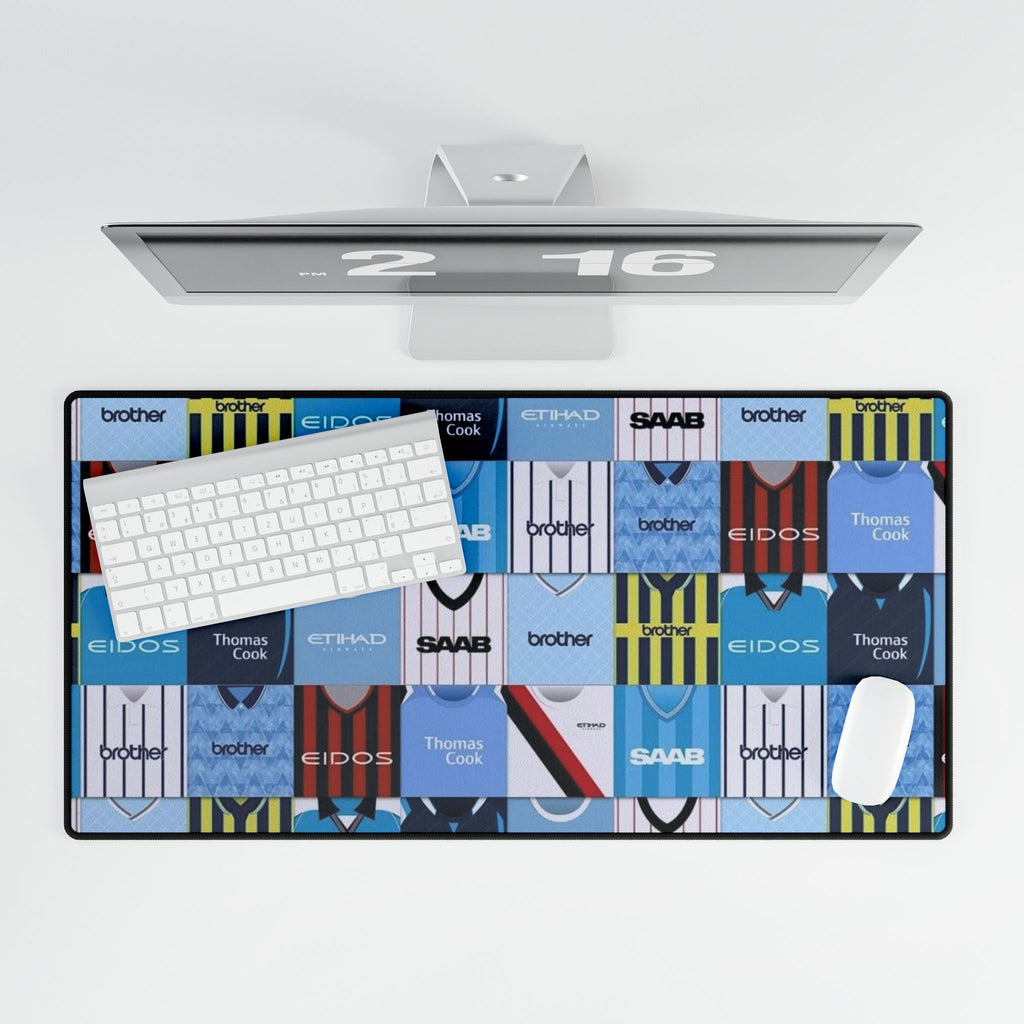 Manchester City Football Kit Patchwork Desk Mat — Retro Soccer Jersey Gaming Mousepad