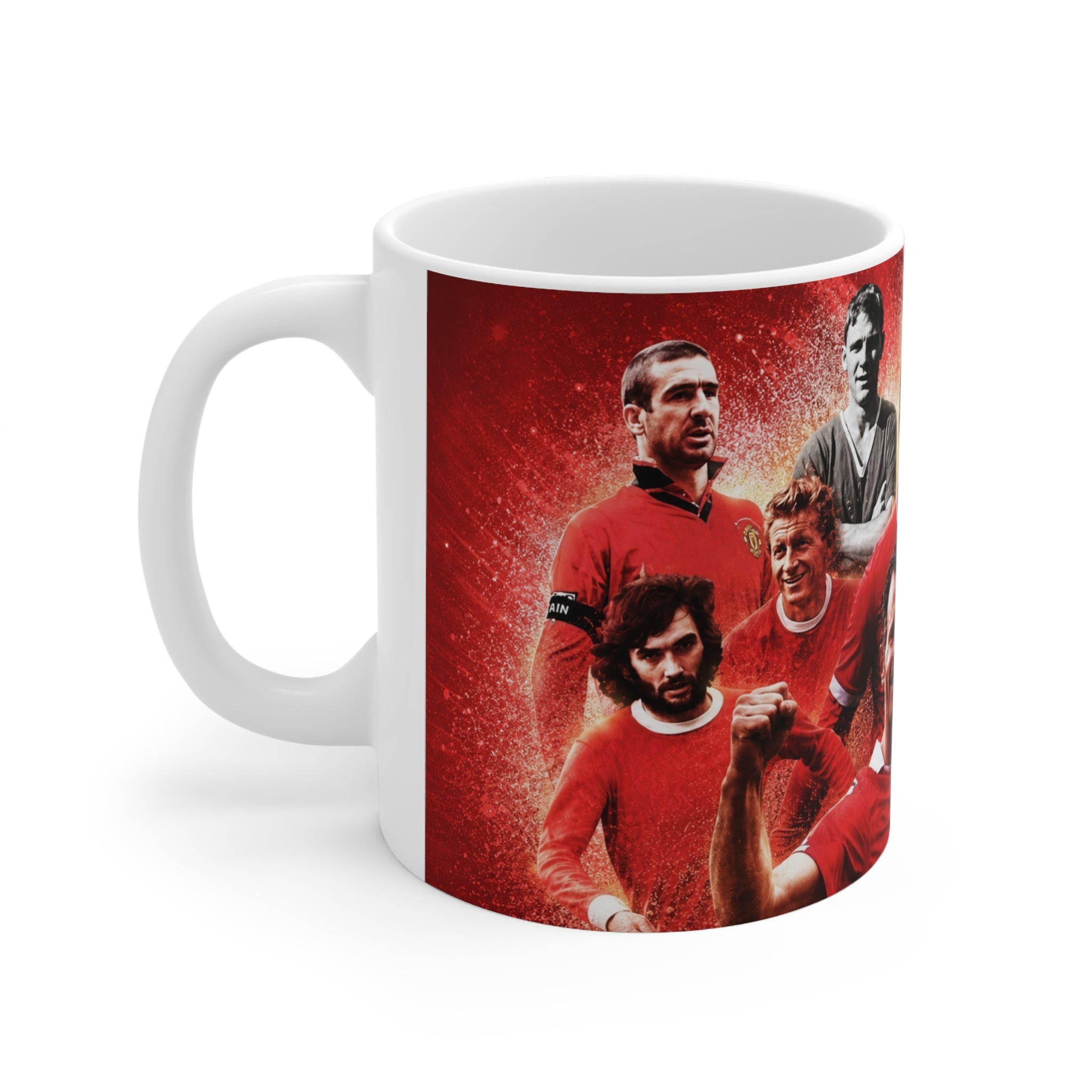 Manchester United Football Legends Ceramic Mug — Retro Soccer Team Collage (11oz, 15oz)