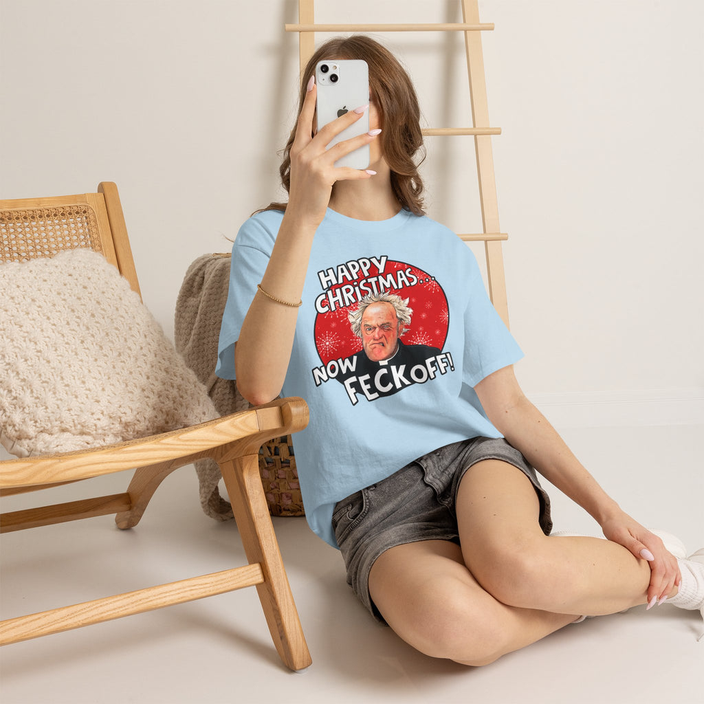 Funny Christmas Tee — “Happy Christmas… Now Feck Off!” Holiday Graphic T-Shirt