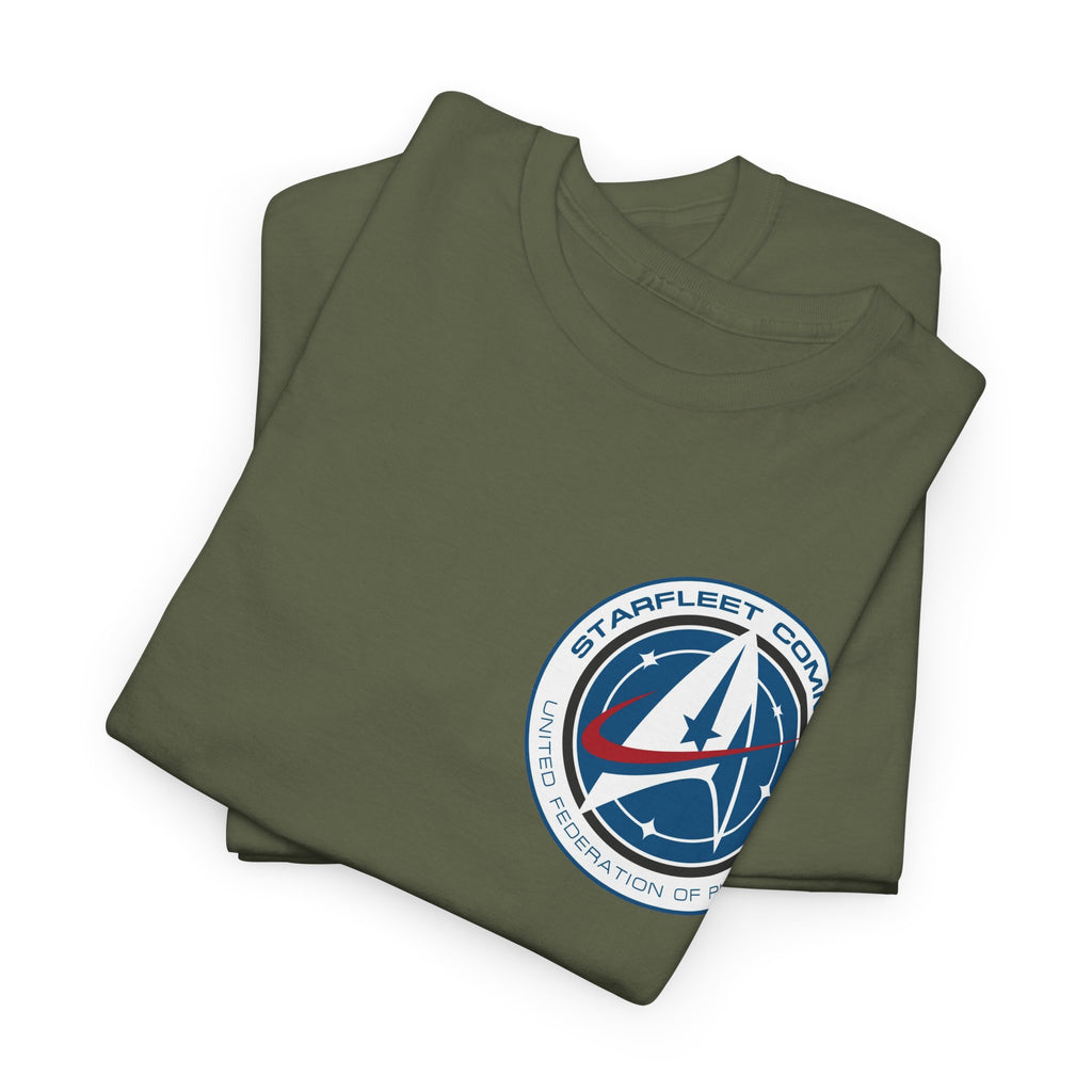 Starfleet Command Crew Logo Cotton T‑Shirt — Retro Rocket Emblem Tee