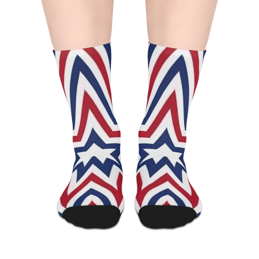 Patriotic Starburst Mid-Length Socks – Red White & Blue Fourth of July Socks