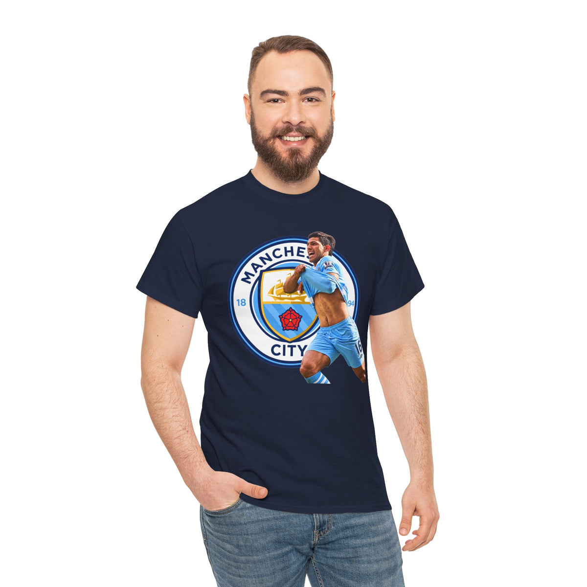 Sergio Aguero Manchester City Legend Soccer Tee — Player Celebration Graphic T-Shirt