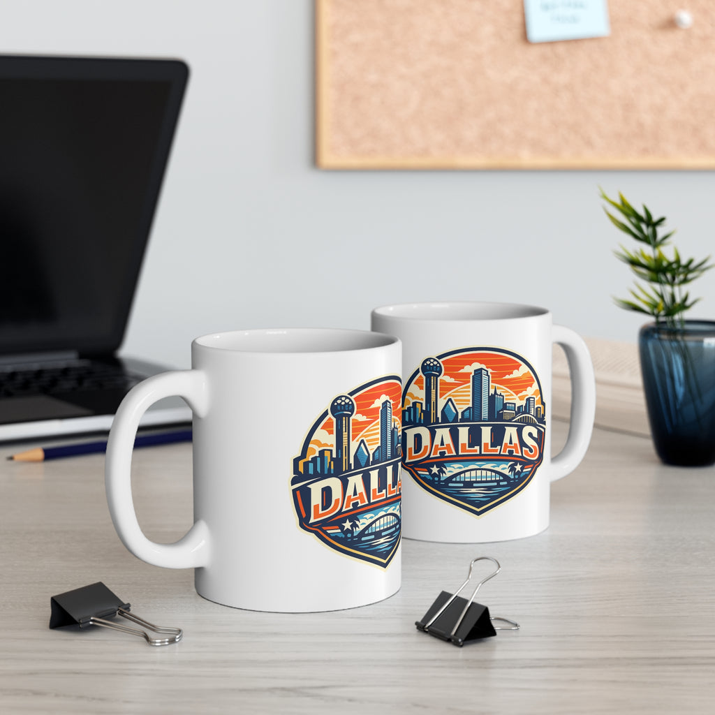 Dallas Skyline Ceramic Coffee Mug — Retro Cityscape 11oz & 15oz