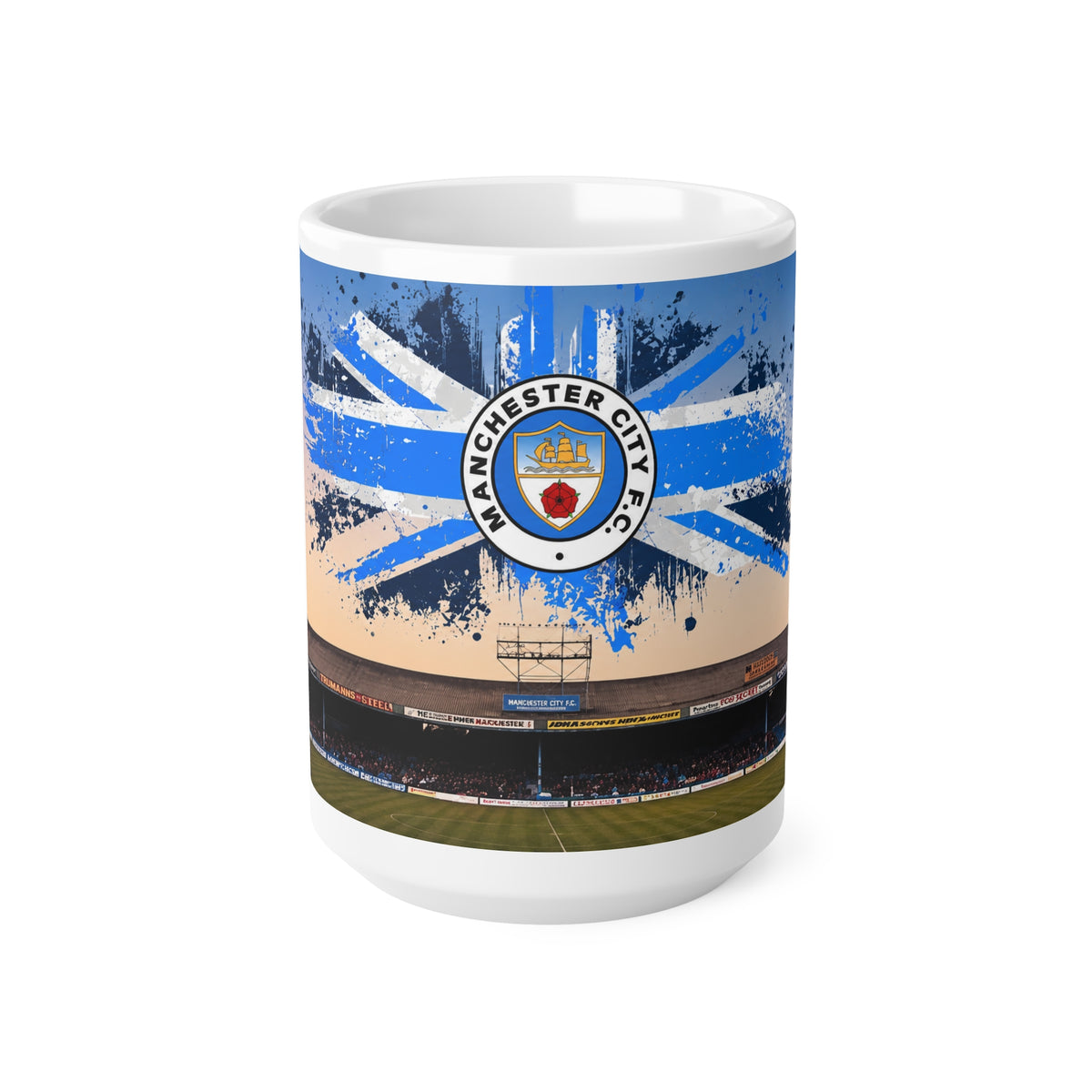 Manchester City Maine Road Kippax Stand Ceramic Coffee Mug — Stadium Panorama & Crest, 11oz/15oz