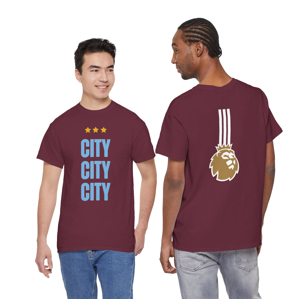 Manchester City City City Tee — Retro Three-Star Premier League Lion Soccer Shirt