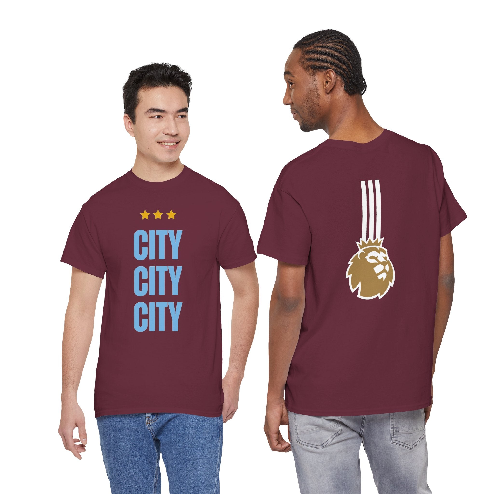 Manchester City City City Tee — Retro Three-Star Premier League Lion Soccer Shirt