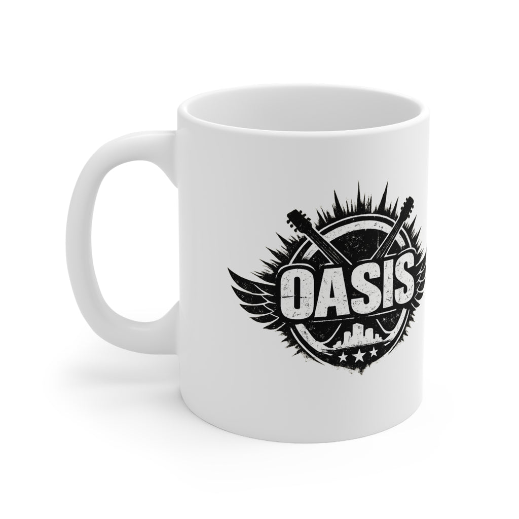 Oasis Crest Ceramic Mug — Rock Band Vintage Logo Coffee Cup (11oz & 15oz)