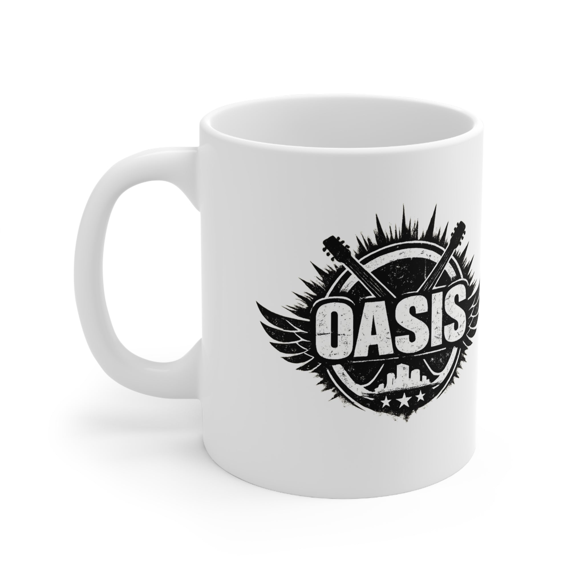 Oasis Crest Ceramic Mug — Rock Band Vintage Logo Coffee Cup (11oz & 15oz)