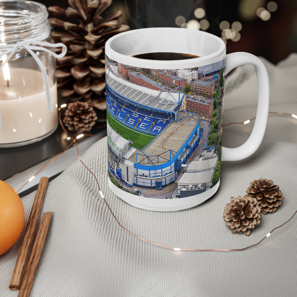 Chelsea FC Stamford Bridge Stadium Aerial Photo Ceramic Coffee Mug — 11oz & 15oz