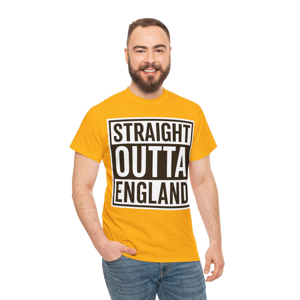 Straight Outta England T-Shirt — Bold Black Typography Tee for Brits & Expats