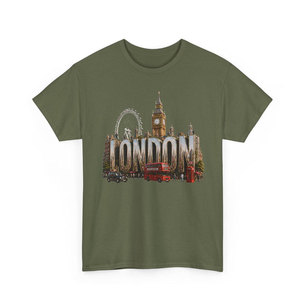 London Skyline T-Shirt — London Text with Big Ben & London Eye Graphic