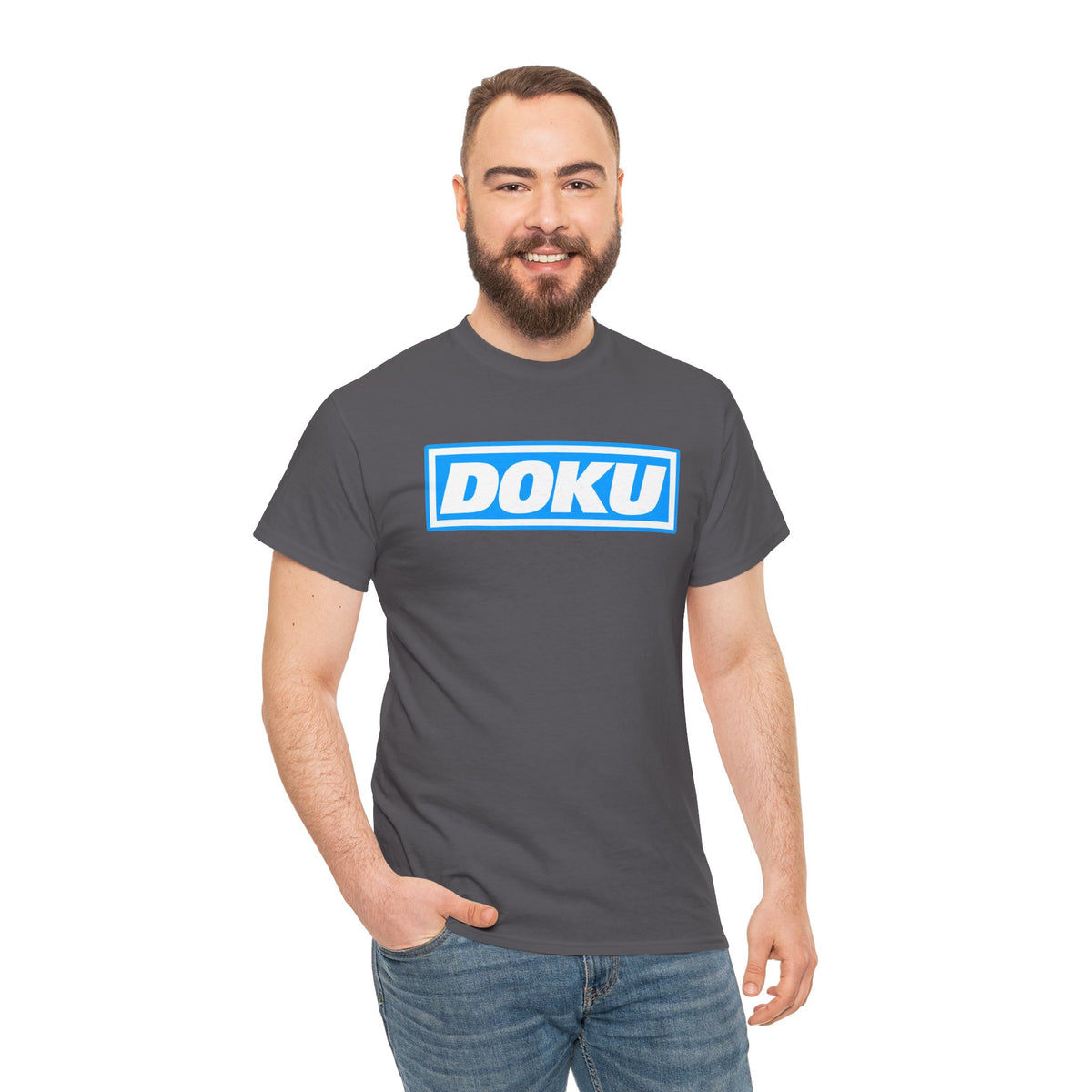 Doku Manchester City Player Logo Cotton Tee — Minimal Blue Box Graphic T-Shirt