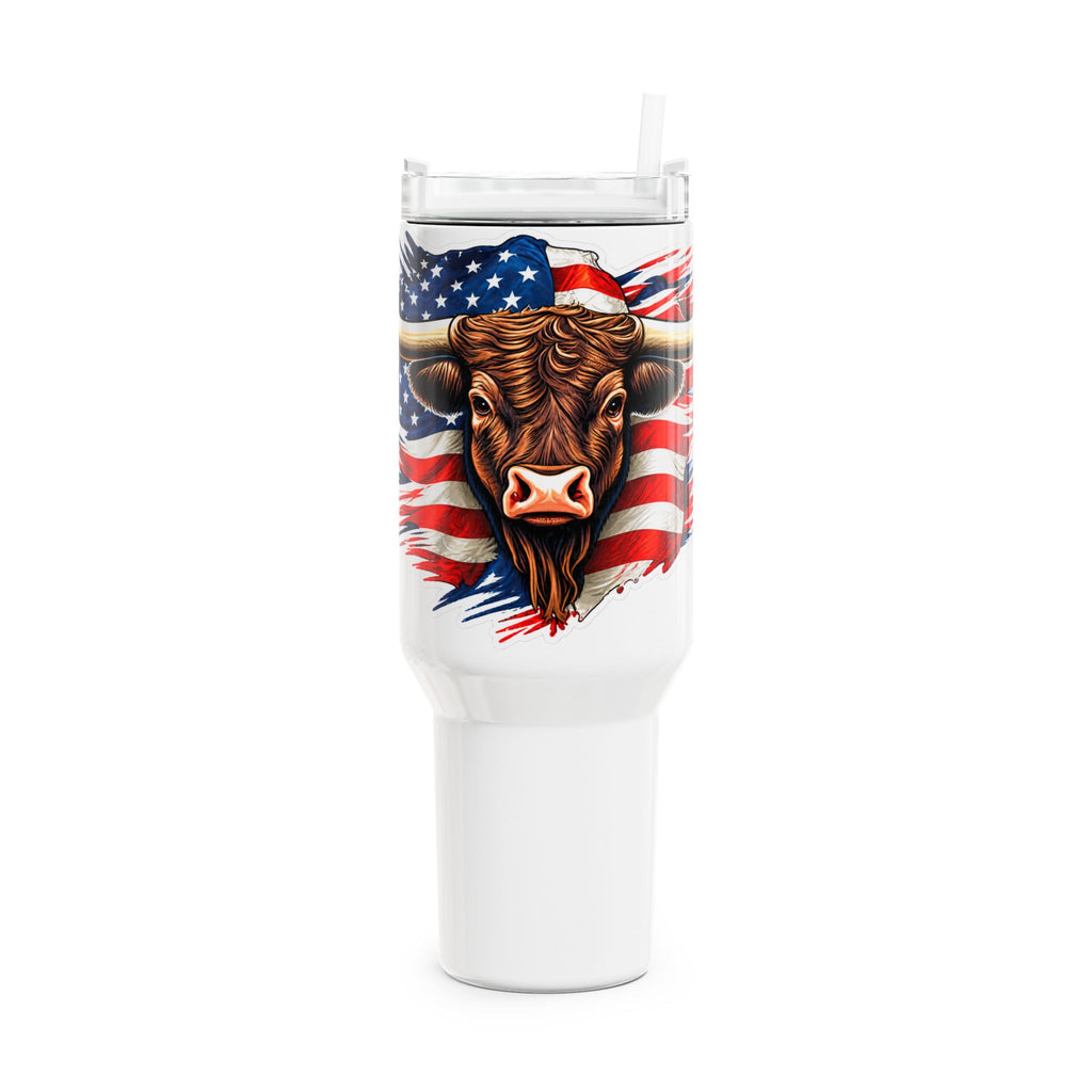 American Bull 40oz Tumbler – Patriotic Cow Flag Insulated Travel Mug