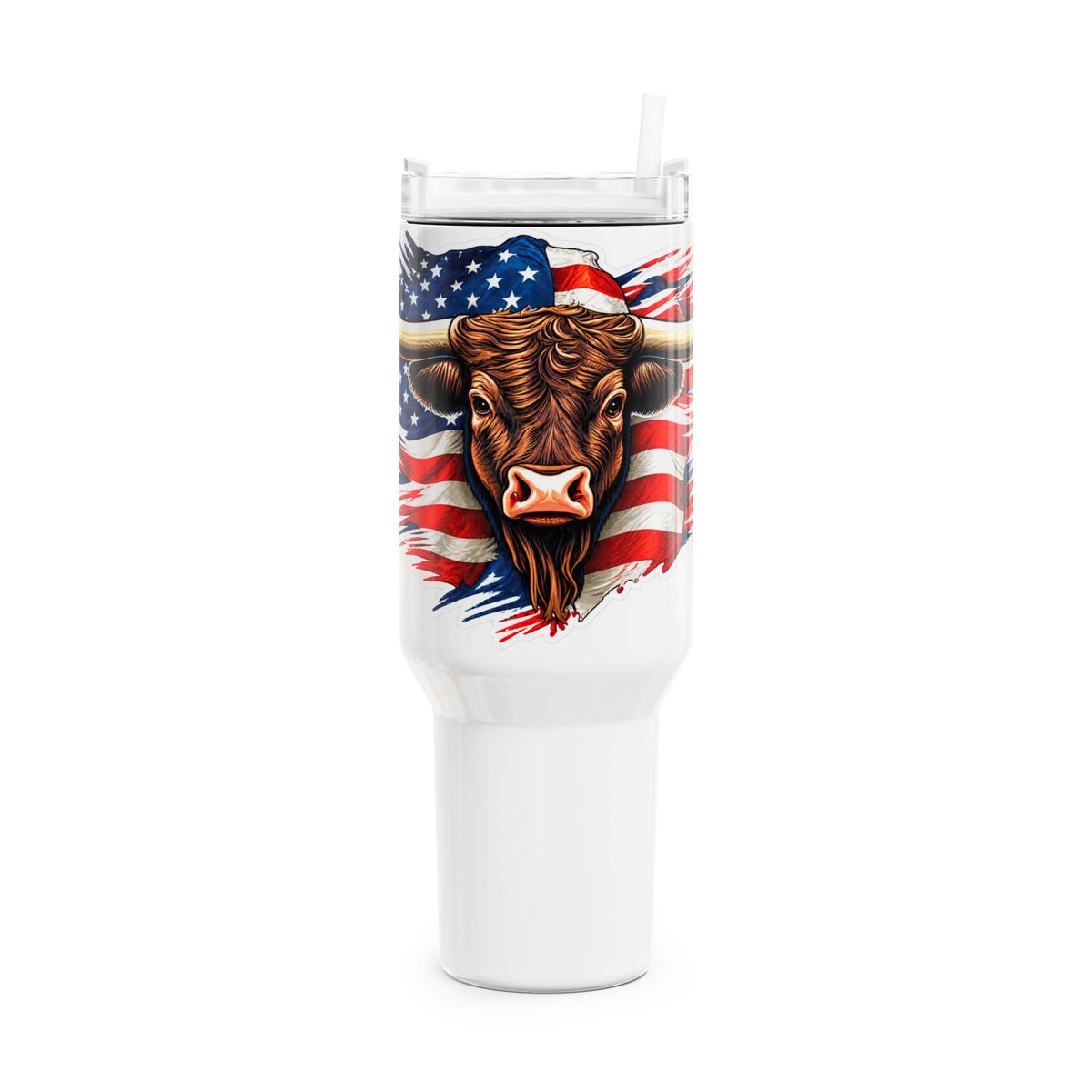 American Bull 40oz Tumbler – Patriotic Cow Flag Insulated Travel Mug